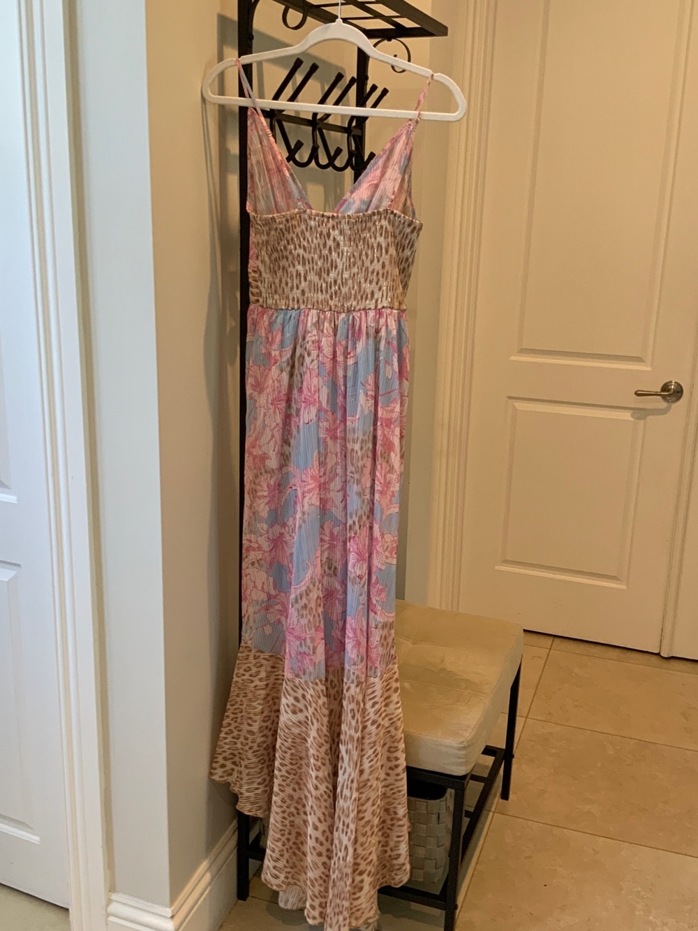 VENUS Pink & Blue Floral High-Low Maxi Dress with Leopard Waist - Picture 2 of 4